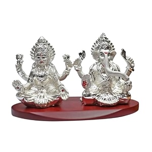 diviniti 999 silver-plated lakshmi ganesha idol with gold accents  laxmi ganesh murti for car home office amp pooja mandir  diwali amp housewarming gift with premium gift box  7 x 115 cm