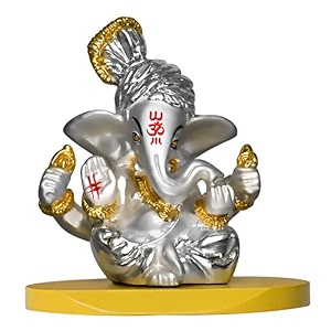diviniti 999 silver plated pagdi ganesha idol for car dashboardganesh ji murti for diwali pooja gift home decorganpati antique showpiecereligious figurines for house warming gift 7x4x7cm