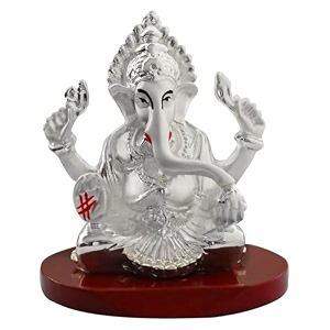 diviniti 999 silver-plated ganesha idol  ganpati murti for home office car dashboard amp pooja mandir  diwali ganesh chaturthi amp housewarming gift with premium gift box  8 x 6 cm