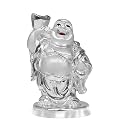 Diviniti Laughing Buddha Statue for Home Decor Showpiece|999 Silver Plated Laughing Buddha with Sack for Home, Office Desk, Table Decoration and Luxury Gift (10X6.5CM)
