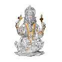 Diviniti Ganesha Idol for Home Decor Showpiece|999 Silver Plated Statue of Lord Ganesha on Lotus|Ganesh Ji Murti for Puja Room, Festival Gift|Ganpati Figurine for Prosperity, Good Luck (18 X 11.5 CM)