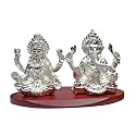 DIVINITI 999 Silver-Plated Lakshmi Ganesha Idol with Gold Accents | Laxmi Ganesh Murti for Car, Home, Office &amp; Pooja Mandir | Diwali &amp; Housewarming Gift with Premium Gift Box | 7 x 11.5 CM