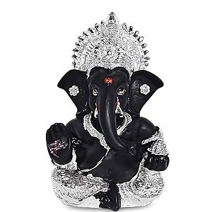 diviniti 999 silver plated resin lord ganesha idol for car dashboard tabletopganesh statue for good luck and successganpati murti for home decor mandir office desk puja gift black 84x42cm