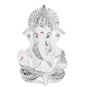 diviniti 999 silver plated resin lord ganesha idol for car dashboard tabletopganesh statue for good luck and successganpati murti for home decor mandir office desk puja gift white 84x42cm