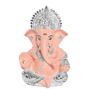 diviniti 999 silver plated resin lord ganesha idol for car dashboard tabletopganesh statue for good luck and successganpati murti for home decor mandir office desk puja gift nude 84x42cm