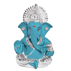 diviniti 999 silver plated resin lord ganesha idol for car dashboard tabletopganesh statue for good luck and successganpati murti for home decor mandir office desk puja gift teal 84x42cm