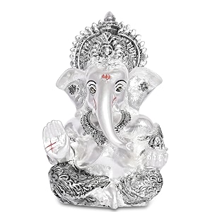 diviniti 999 silver plated resin lord ganesha idol for car dashboard tabletopganesh statue for good luck and successganpati murti for home decor mandir office desk puja gift silver 84x42cm