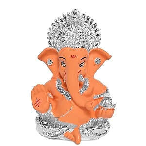 diviniti 999 silver plated resin lord ganesha idol for car dashboard tabletopganesh statue for good luck and successganpati murti for home decor mandir office desk puja gift orange 84x42cm