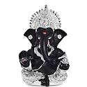 DIVINITI 999 Silver Plated Resin Lord Ganesha Idol for Car Dashboard, Tabletop|Ganesh Statue for Good Luck and Success|Ganpati Murti for Home Decor Mandir, Office Desk Puja Gift Black (8.4x4.2cm)