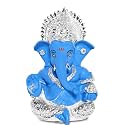 DIVINITI 999 Silver Plated Resin Lord Ganesha Idol for Car Dashboard, Tabletop|Ganesh Statue for Good Luck and Success|Ganpati Murti for Home Decor Mandir, Office Desk Puja Gift Blue (8.4x4.2cm)