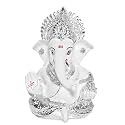DIVINITI 999 Silver Plated Resin Lord Ganesha Idol for Car Dashboard, Tabletop|Ganesh Statue for Good Luck and Success|Ganpati Murti for Home Decor Mandir, Office Desk Puja Gift White (8.4x4.2cm)