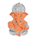 DIVINITI 999 Silver Plated Resin Lord Ganesha Idol for Car Dashboard, Tabletop|Ganesh Statue for Good Luck and Success|Ganpati Murti for Home Decor Mandir, Office Desk Puja Gift Orange (8.4x4.2cm)