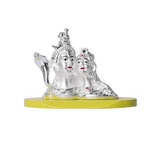 diviniti 999 silver plated shiv parvati ji idol for car dashboard home decor showpiece pujareligious statue for peace and prosperityluxury sculptures for table decor gift festival 65 x 9 cm