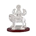DIVINITI Durga Maa Idol for Home Decor Showpiece 999 Silver Plated Statue of Durga MATA On Lion Ambe Rani Murti for Puja Room, Festival Gift MATA Rani Figurine for Prosperity, Good Luck (10 X 9 CM)