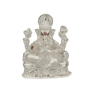 diviniti ganesha idol for home decor showpiece 999 silver plated statue of lord ganesha for tabletop murti for puja room festival gift ganpati figurine for prosperity good luck 8 x 7 cm