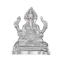 Diviniti Ganesha Idol for Home Decor Showpiece|999 Silver Plated Statue of Lord Ganesha for Tabletop|Ganesh Ji Murti for Puja Room, Festival Gift|Ganpati Figurine for Prosperity, Good Luck (8X6CM)