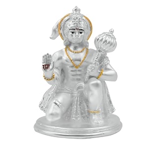 diviniti hanuman ji idol for home decor showpiece 999 silver plated statue of lord hanuman for table bajrang bali murti for puja room festival gift god figurine for prosperity good luck 8x55cm