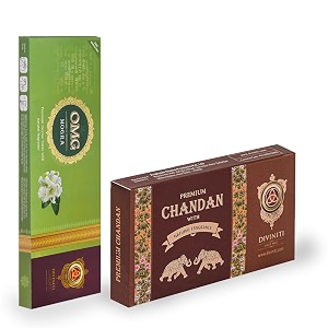 diviniti omg mogra incense sticks premium chandan dhoop incense sticks amp dhoop with natural fragrance soothing amp long-lasting aroma for daily puja prayer meditation yoga relaxation combo of 2