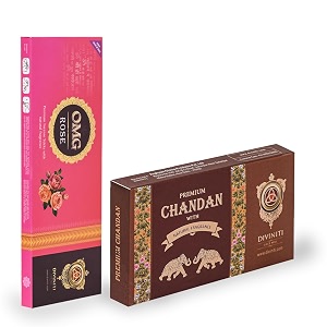 diviniti omg rose incense sticks premium chandan dhoop incense sticks amp dhoop with natural fragrance soothing amp long-lasting aroma for daily puja prayer meditation yoga relaxation combo of 2
