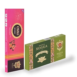 diviniti omg rose incense sticks premium mogra dhoop incense sticks amp dhoop with natural fragrance soothing amp long-lasting aroma for daily puja prayer meditation yoga relaxation combo of 2