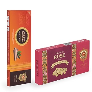 diviniti omg sandalwood incense sticks premium rose dhoop incense sticks amp dhoop with natural fragrance soothing amp long-lasting aroma for daily puja prayer meditation yoga combo of 2