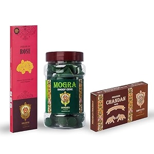 diviniti premium rose incense sticks mogra dhoop cone premium chandan dhoop incense sticks amp dhoop with natural fragrance long-lasting aroma for daily puja prayer meditation yoga combo of 3