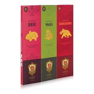 diviniti premium rose mogra sandalwood incense sticks incense sticks with natural ingredients amp fragrance soothing amp long-lasting aroma for daily puja prayer meditation yoga combo of 3