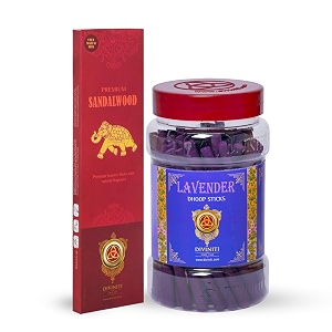 diviniti premium sandalwood incense sticks lavender dhoop sticks incense sticks amp dhoop with natural fragrance soothing amp long-lasting aroma for daily puja prayer meditation yoga combo of 2
