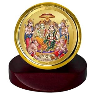 diviniti ram darbar god idol photo frame for car dashboard table decor office mcf 1c gold photo frames and 24k gold plated foil religious photo frame idol for pooja gifts items 55x50 cm