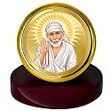 DIVINITI Sai Baba Photo Frame for Car Dashboard, Car Idol, Table Decor|MCF 1C Gold Frame with 24K Gold Plated Foil|Religious Frame for Pooja, Prayer and Gift (5.5X5.0 CM)