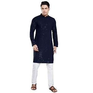 DIVISIVE Mens Sequince Embroidered Cotton Blend Slim
