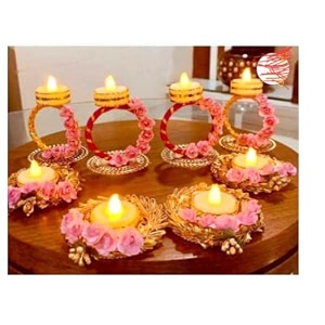 divyakosh artificial flowers tealight holders rangoli mats for home decoration- 8 pcs diwali decoration items for home dcordiwali lights for decorationdecorative items  diwali gift items 