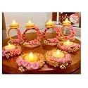 Divyakosh Artificial Flowers Tealight Holders Rangoli Mats for Home Decoration- 8 Pcs |Diwali Decoration Items for Home décor|Diwali Lights for Decoration|Decorative Items | Diwali Gift Items |