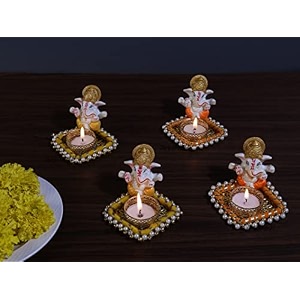 divyakosh ganesha tealight candle holder for home decordeepawali giftcandle light diya lights for decorationdiwali ganpati decorationoil lampdheepam  diwali diya for puja 4 pcs