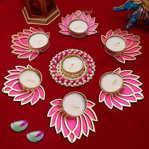 divyakosh mdf wood rangoli tealight for diwali event decoration home decoration wedding and religious festival lotus decor - 7 pc