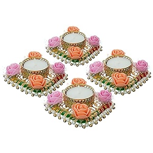 divyakosh metal tealight candle holder for home decordeepawali giftwax light diya lights for decorationgolden lamp for table cornerdheepam for festival diwali onam diya for puja 4 pcs