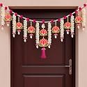 Divyakosh Artificial Flower Garland 4 Pcs, Toran for Main Door with Side Hanging | Size 5.5 Feet | Multipurpose Floral Wall/Door Hangings, Backdrop for Pooja Decoration