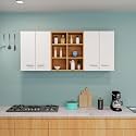 DIVYSA 4 Door with Mid Shelf Cabinet Multipurpose Wall Mounted Cabinet | Storage for Kitchen, Bedroom, Bathroom, Bedroom, Office &amp; Living Room | Color-Beech &amp; White | Size-180 x 30 x 60 Cm