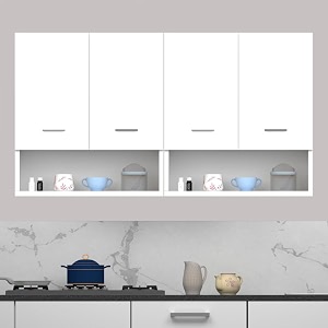 4 door multipurpose wall mounted cabinet with open shelf  storage for kitchen bathroom office amp living room  assembly-diy do-it-yourself  color-white  size-120x30x60