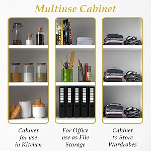 4 door multipurpose wall mounted cabinet with open mid shelf  storage for kitchen bathroom bedroom office amp living room  assembly-diy do-it-yourself  color-white  size 180x30x60cm