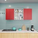 4 Door Multipurpose Wall Mounted Cabinet with Open Mid Shelf | Storage for Kitchen, Bathroom, Bedroom, Office & Living Room | Assembly-DIY | Color-White & Red | Size: 180x30x60Cm