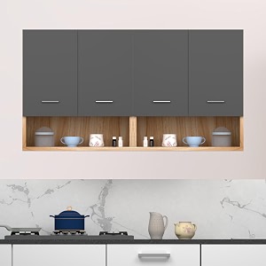 corp 4 door modern wall-mounted cabinet  for use in kitchen office as wardrobe cabinet amp other storage  adjustable shelf  17 mm engineered wood  diy assembly  color asian light amp grey