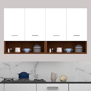 divysa modern wall-mounted kitchen storage cabinet dual compartment design with four soft-close doors and open shelf display cabinet  ideal for contemporary kitchens color cherry pine amp white
