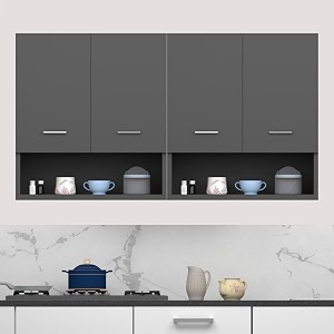divysa modern wall-mounted kitchen storage cabinet dual compartment design with four soft-close doors and open shelf display cabinet  ideal for contemporary kitchens color grey