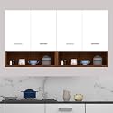 DIVYSA Modern Wall-Mounted Kitchen Storage Cabinet Dual Compartment Design with Four Soft-Close Doors and Open Shelf Display, Cabinet – Ideal for Contemporary Kitchens, Color: Cherry Pine &amp; White