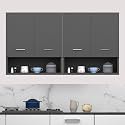 DIVYSA Modern Wall-Mounted Kitchen Storage Cabinet Dual Compartment Design with Four Soft-Close Doors and Open Shelf Display, Cabinet – Ideal for Contemporary Kitchens, Color: Grey