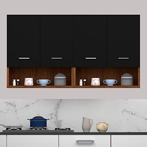 divysa multipurpose use modern wall-mounted kitchen cabinet with doors open shelf design and dual compartment storage  ideal for  perfect for modular kitchen office color pine amp black