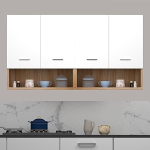 divysa multipurpose use modern wall-mounted kitchen cabinet with doors open shelf design and dual compartment storage  ideal for  perfect for modular kitchen office color asian light amp white