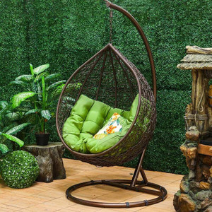 divysa outdoor furniture single seater swing chair with stand  cushion iron hammock brown green pack of 3 diydo-it-yourself
