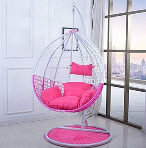 divysa outdoor furniture single seater swing chair with stand  cushion iron hammock white pink pack of 3 diydo-it-yourself